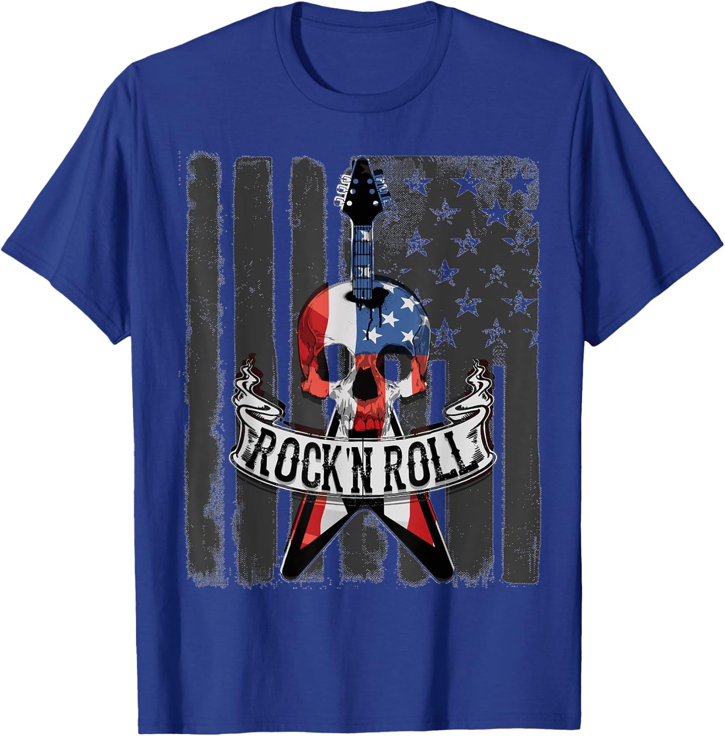 Rock N' Roll Guitar American Flag Vinatge Music Band Kids Men T-Shirt - T-Shirt | Royal