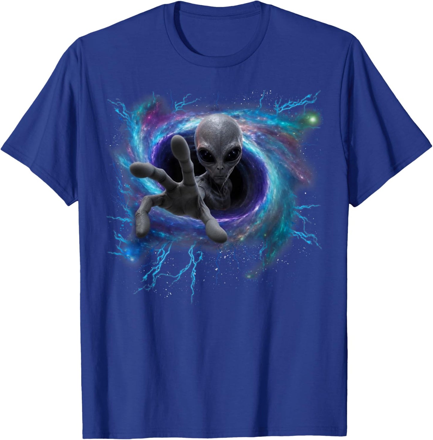 Alien Gray Reaching from Black Hole Galaxy UFO T-Shirt - T-Shirt | Royal