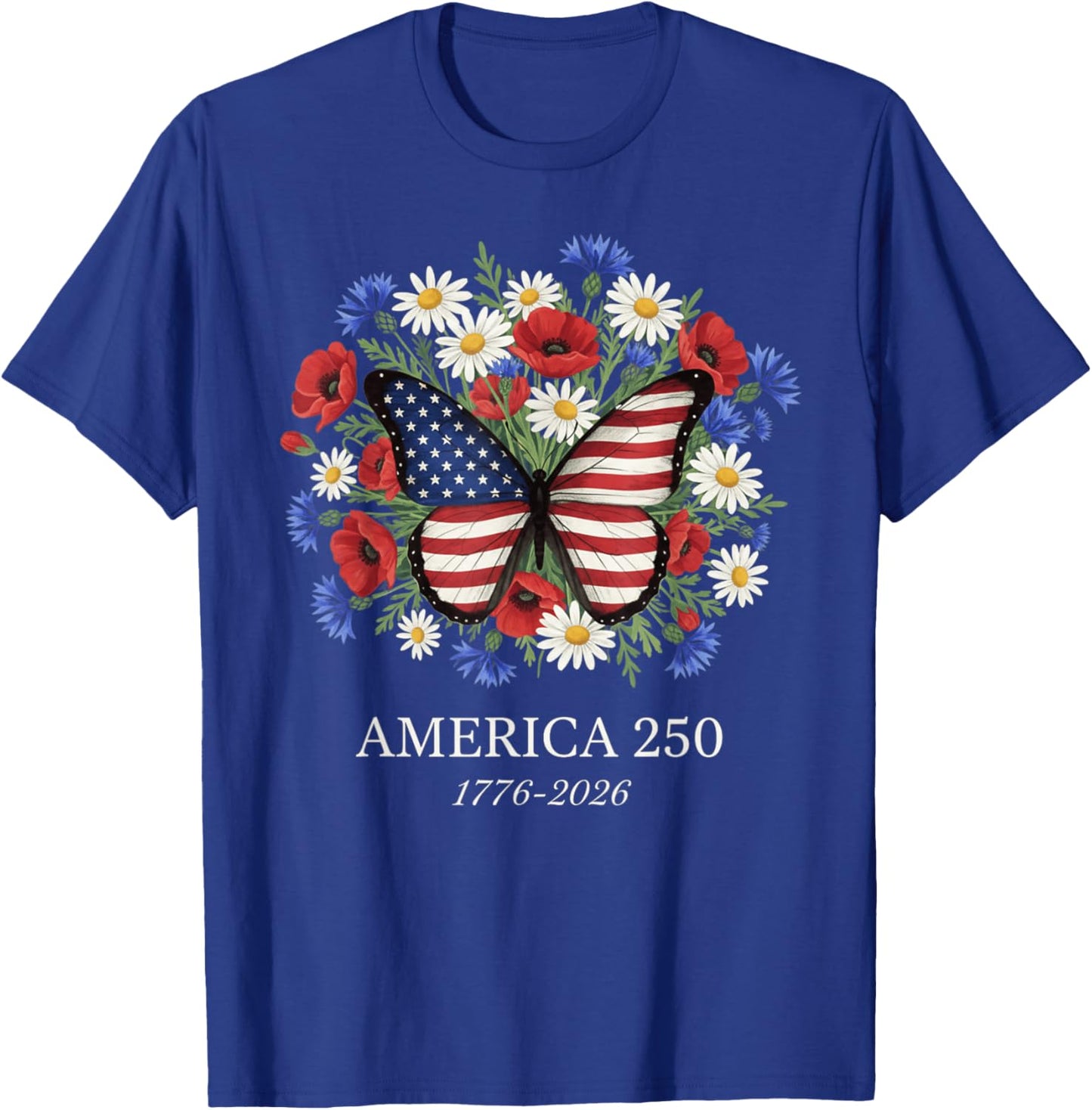 250th Anniversary USA Floral 4th of July Patriotic 250 Years T-Shirt - T-Shirt | Royal