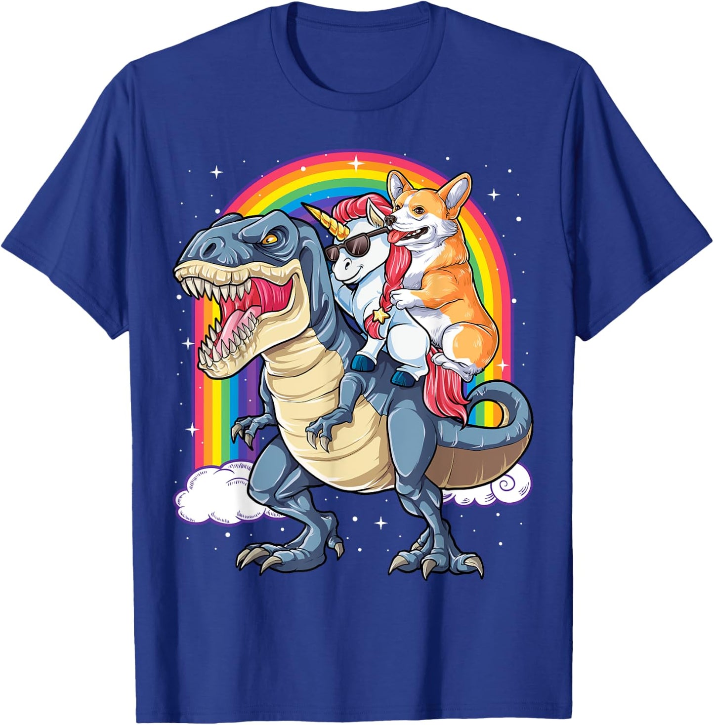 Corgi Unicorn Dinosaur T rex T shirt Kids Girls Rainbow Gift T-Shirt - T-Shirt | Royal