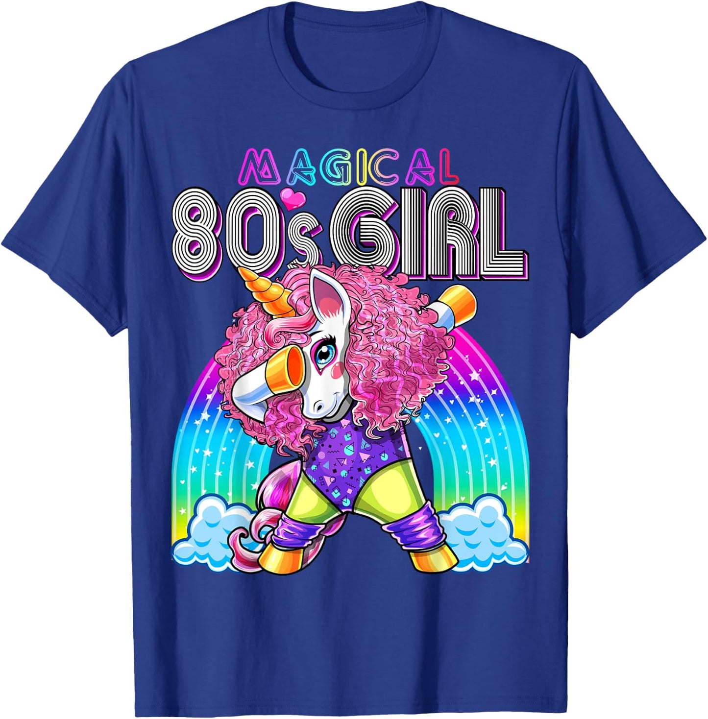 Magical 80's Girl Dabbing Unicorn Leotard Leg Warmers Party T-Shirt - T-Shirt | Royal
