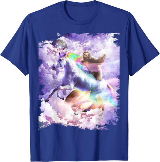 Space Sloth Riding On Unicorn T-Shirt - T-Shirt | Royal