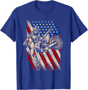 Dirt Bike Shirt Motocross Racing American Flag Dirt Biking T-Shirt - T-Shirt | Royal