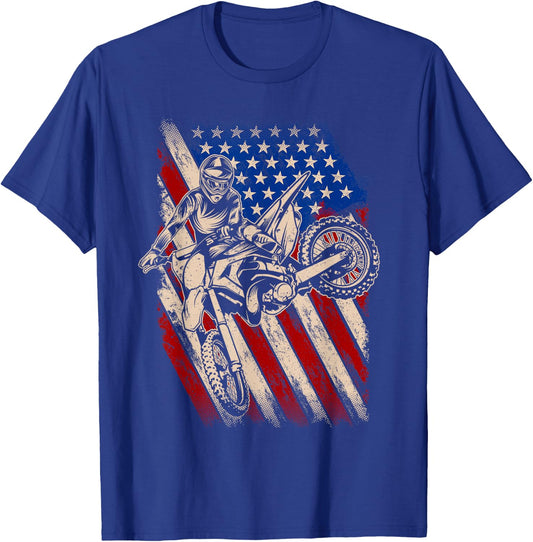 Dirt Bike Shirt Motocross Racing American Flag Dirt Biking T-Shirt - T-Shirt | Royal