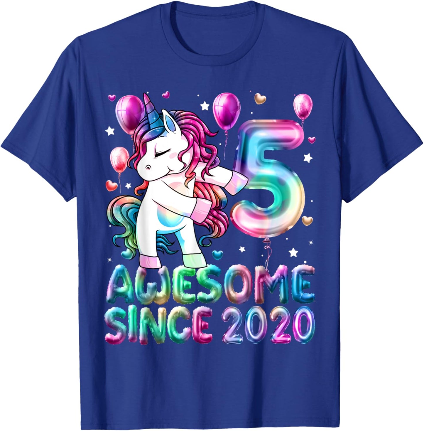Flossing Unicorn 5 Year Old 5th Birthday Girl Unicorn Party T-Shirt - T-Shirt | Royal