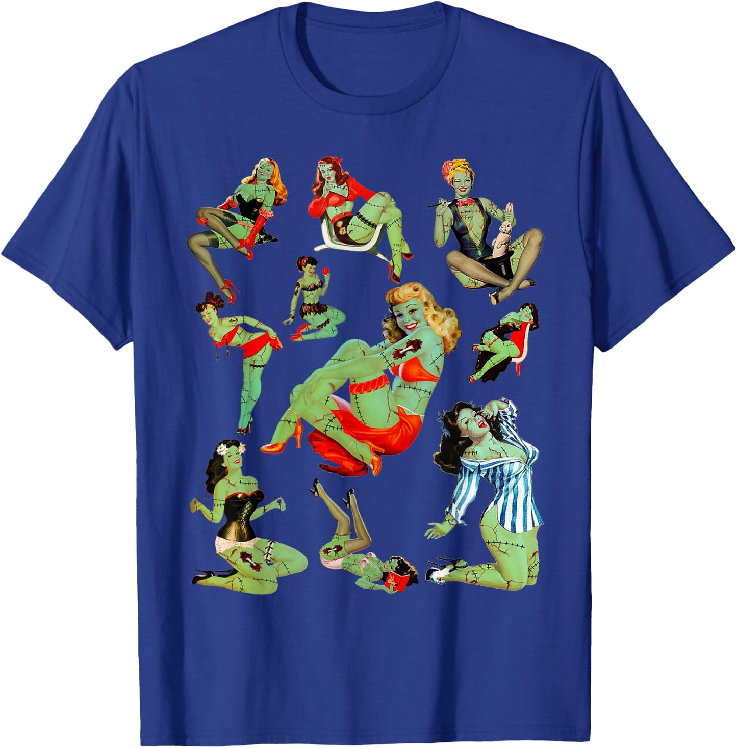 Zombie Pin Up Girl Halloween Sassy Cute Collage Apocalypse T-Shirt - T-Shirt | Royal