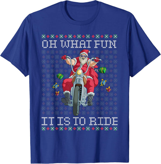 Oh What Fun it is to Ride Motorcycle Christmas Gift T-Shirt - T-Shirt | Royal