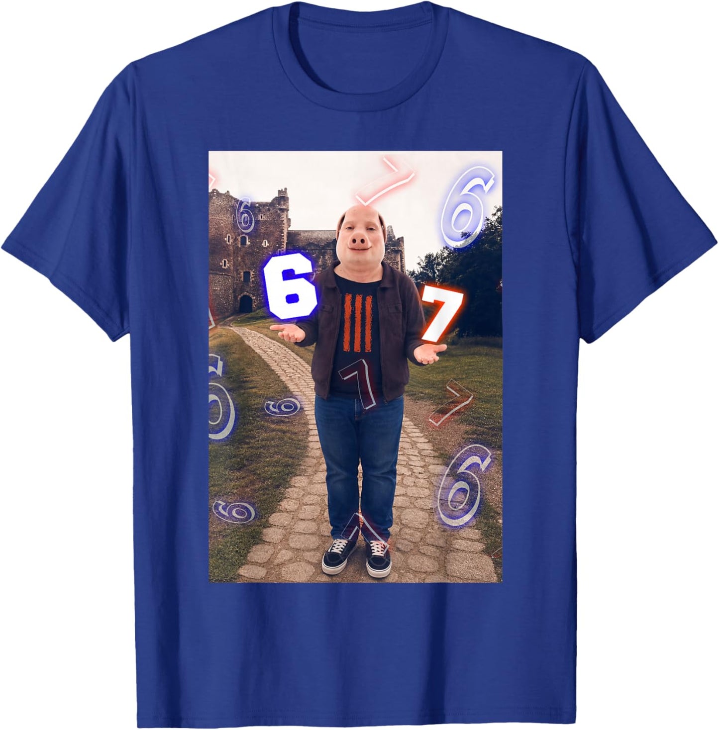 Funny John Pork 67 Six Seven Brainrot Meme Gen Z T-Shirt - T-Shirt | Royal