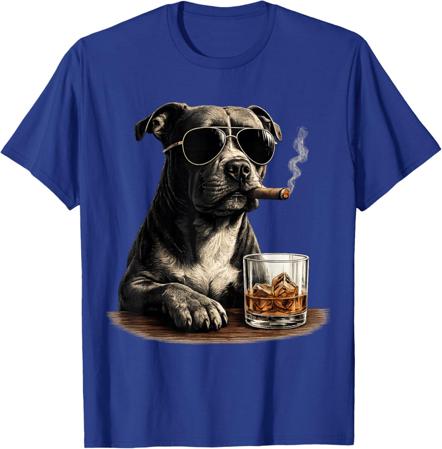 Funny Pitbull Meme Smoking Cigar Whisky Dog Dad Lovers T-Shirt - T-Shirt | Royal