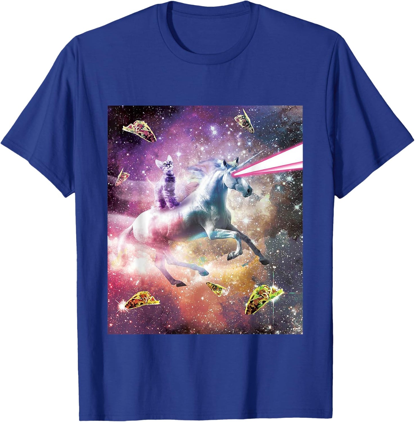 Funny Cute Universe Space Galaxy Cat Meme Unicorn Taco Gift Men Women Kids T-Shirt - T-Shirt | Royal