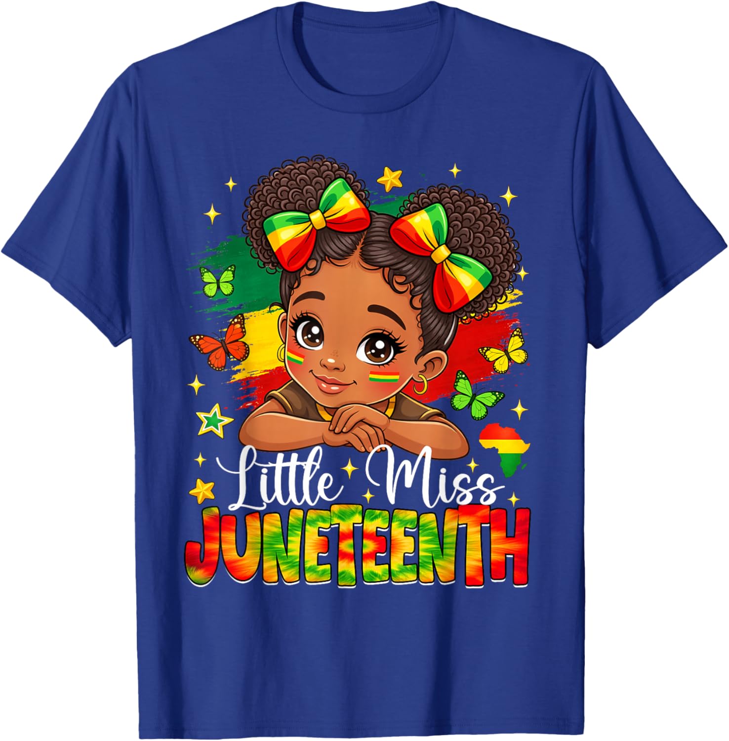 Little Miss Juneteenth African American Girl Messy Bun Kids T-Shirt - T-Shirt | Royal