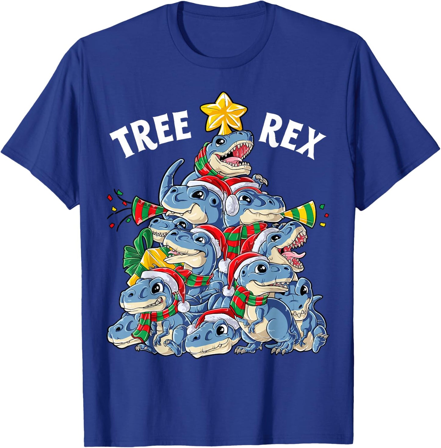 Christmas Dinosaur Tree Rex Pyjamas Men Boys Xmas Santa Hat T-Shirt - T-Shirt | Royal