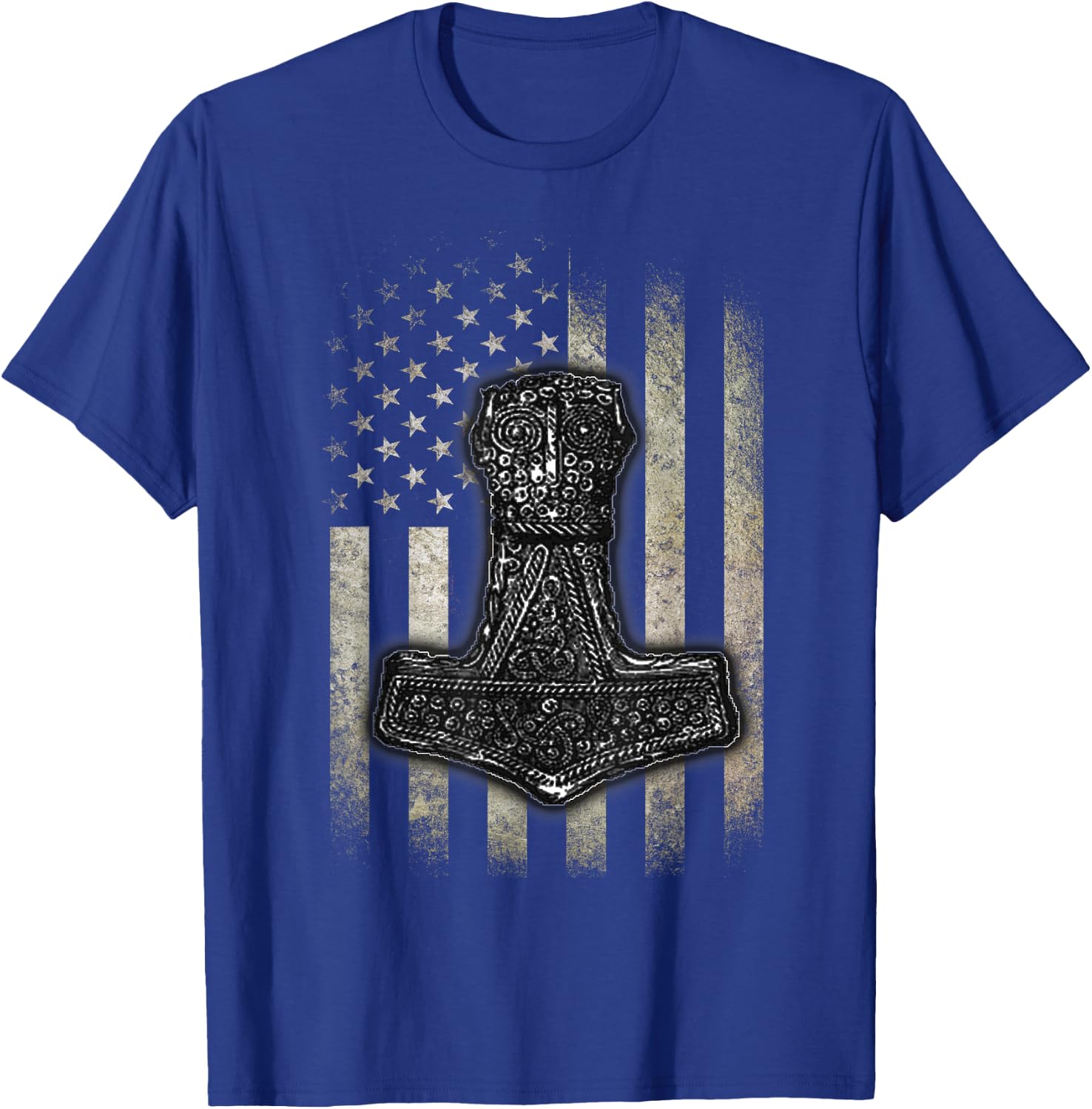 Mjolnir Hammer - American Viking Flag T-Shirt - T-Shirt | Royal