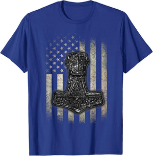 Mjolnir Hammer - American Viking Flag T-Shirt - T-Shirt | Royal