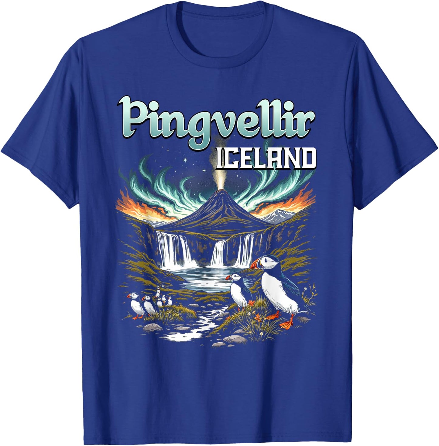 Þingvellir Iceland Souvenir Icelandic Volcano Puffin Birds T-Shirt - T-Shirt | Royal