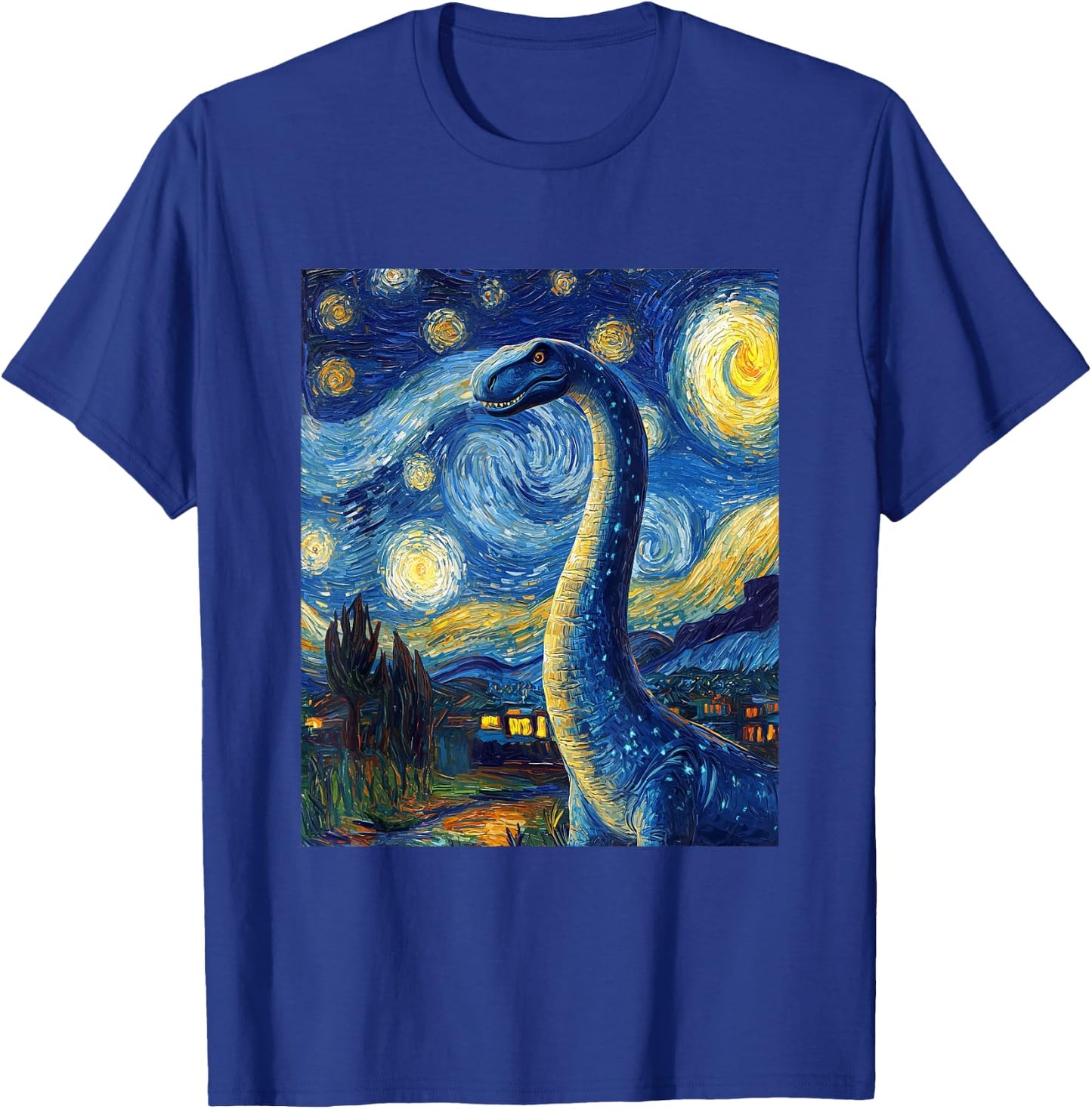 Brachiosaurus Dinosaur Dino - Van Gogh Style - Starry Night T-Shirt - T-Shirt | Royal