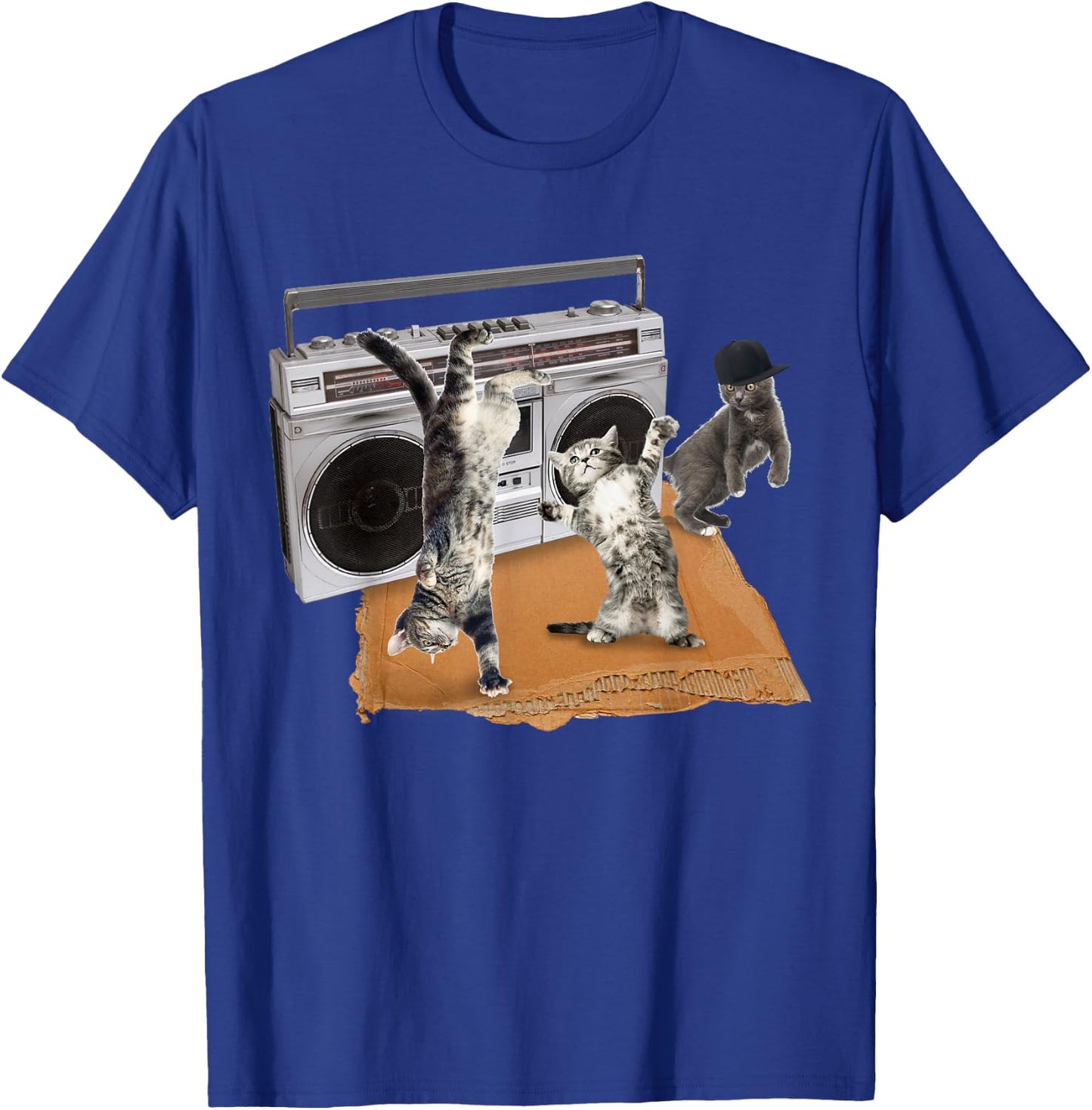 Breakdancing Kitties Cardboard & Boombox Cat Men Women Girls Kids T-Shirt - T-Shirt | Royal