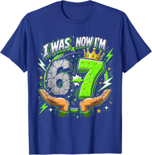 7th Birthday I was 6 Now I'm 7 Boys Kids Turning 7 Birthday T-Shirt - T-Shirt | Royal