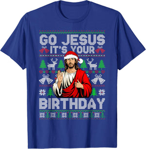 Go Jesus It's Your Birthday Ugly Christmas Sweater Funny T-Shirt - T-Shirt | Royal