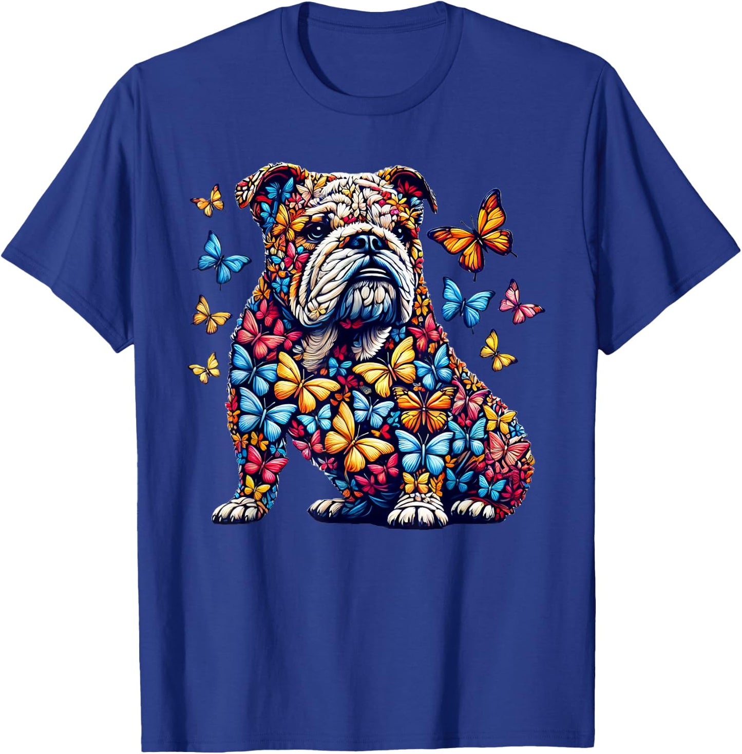 English Bulldog Dog Butterfly Art T-Shirt - T-Shirt | Royal