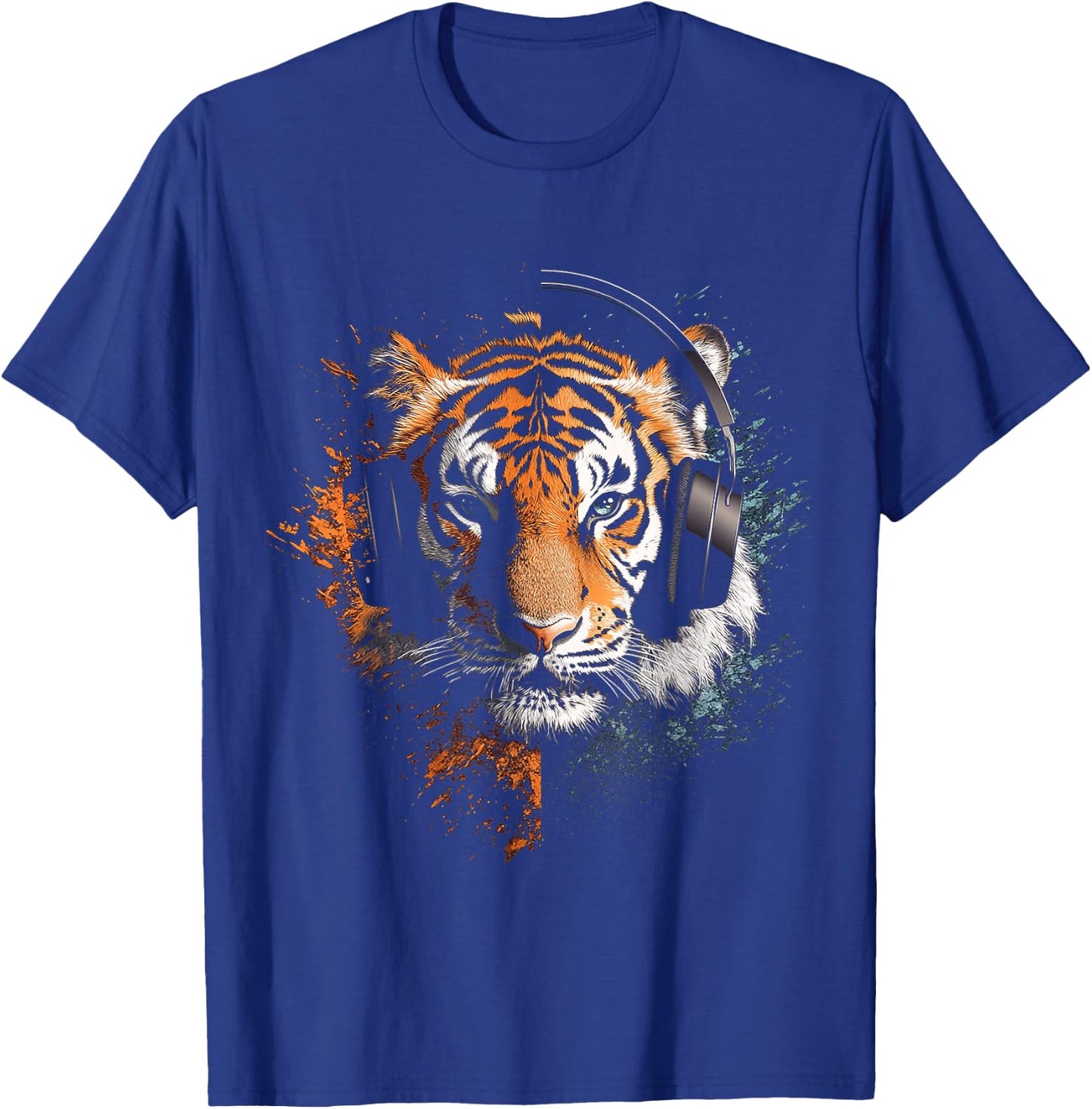 Tiger Animal Graphic Music Headphone Illustration Tiger T-Shirt - T-Shirt | Royal