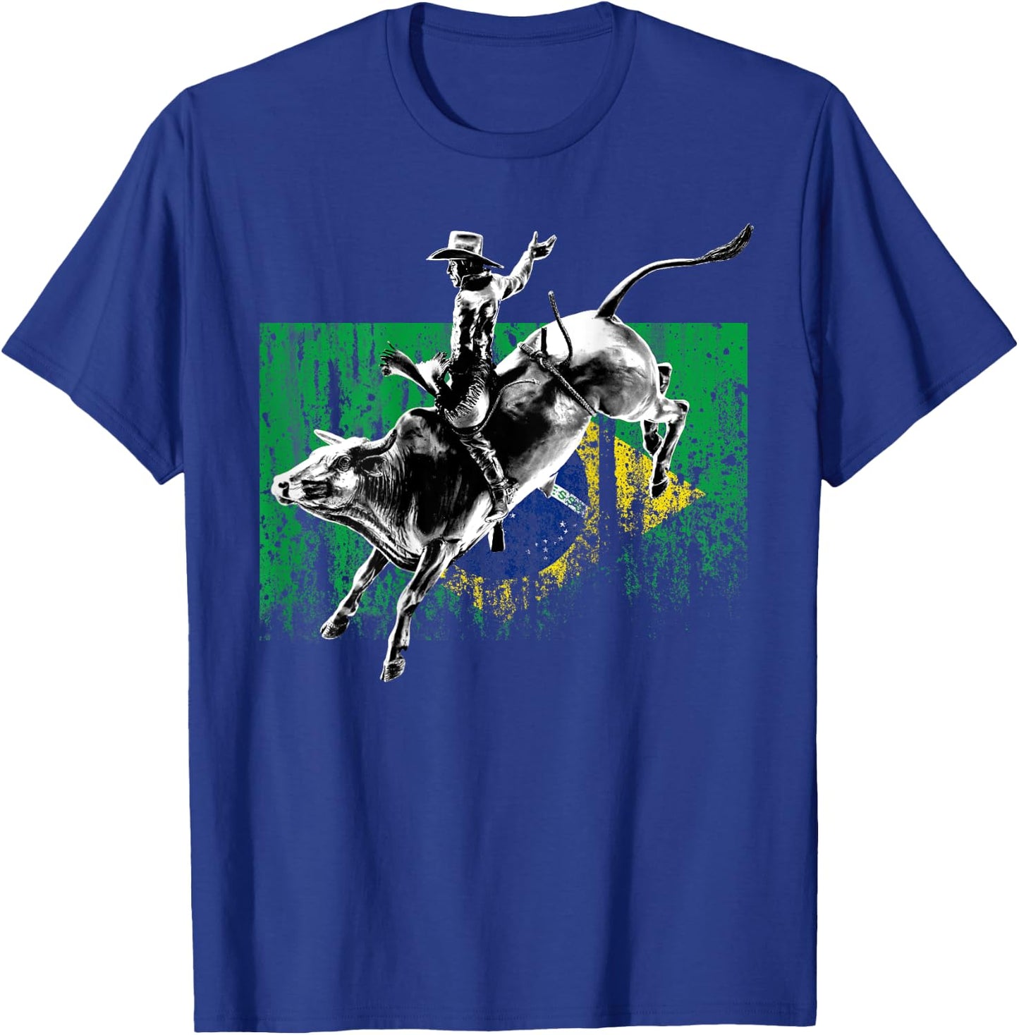 Rodeo Bull Rider Patriotic Flag of Brazil Cowboys T-Shirt - T-Shirt | Royal