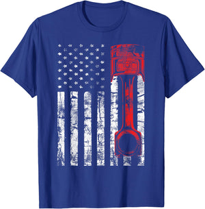 Patriotic Auto & Diesel Mechanic USA Flag Piston T-Shirt - T-Shirt | Royal