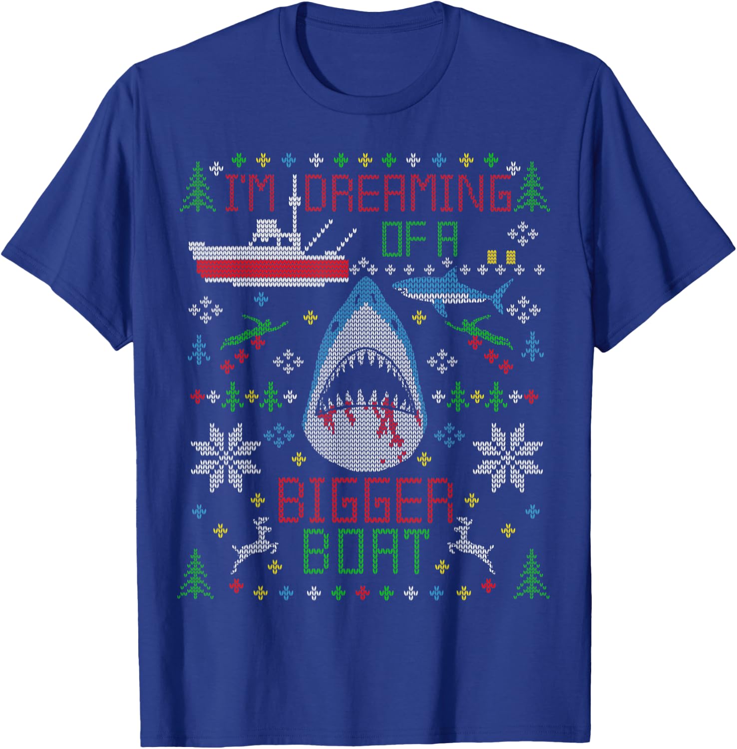 Great White Shark Fishing Ugly Christmas Sweater Party Shirt T-Shirt - T-Shirt | Royal