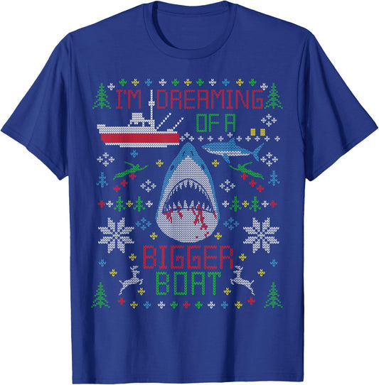 Great White Shark Fishing Ugly Christmas Sweater Party Shirt T-Shirt - T-Shirt | Royal