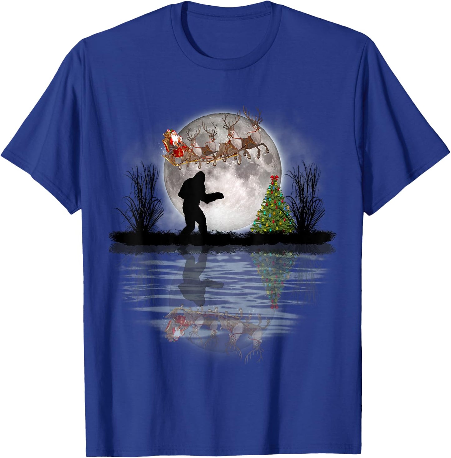 Funny Bigfoot Christmas Santa Sleigh Reindeer T-Shirt - T-Shirt | Royal