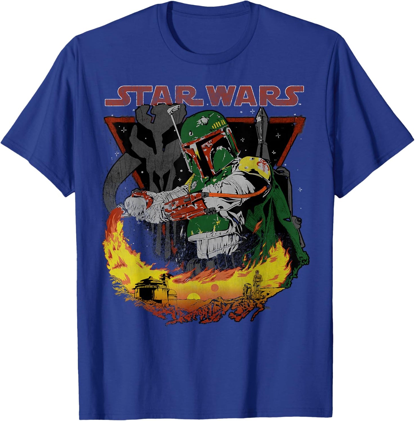 Star Wars Boba Fett Tatooine Flame Retro Poster T-Shirt - T-Shirt | Royal