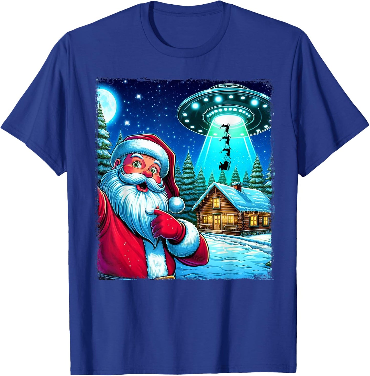 Santa Claus Shocked UFO Alien Reindeer Abduction Selfie Xmas T-Shirt - T-Shirt | Royal