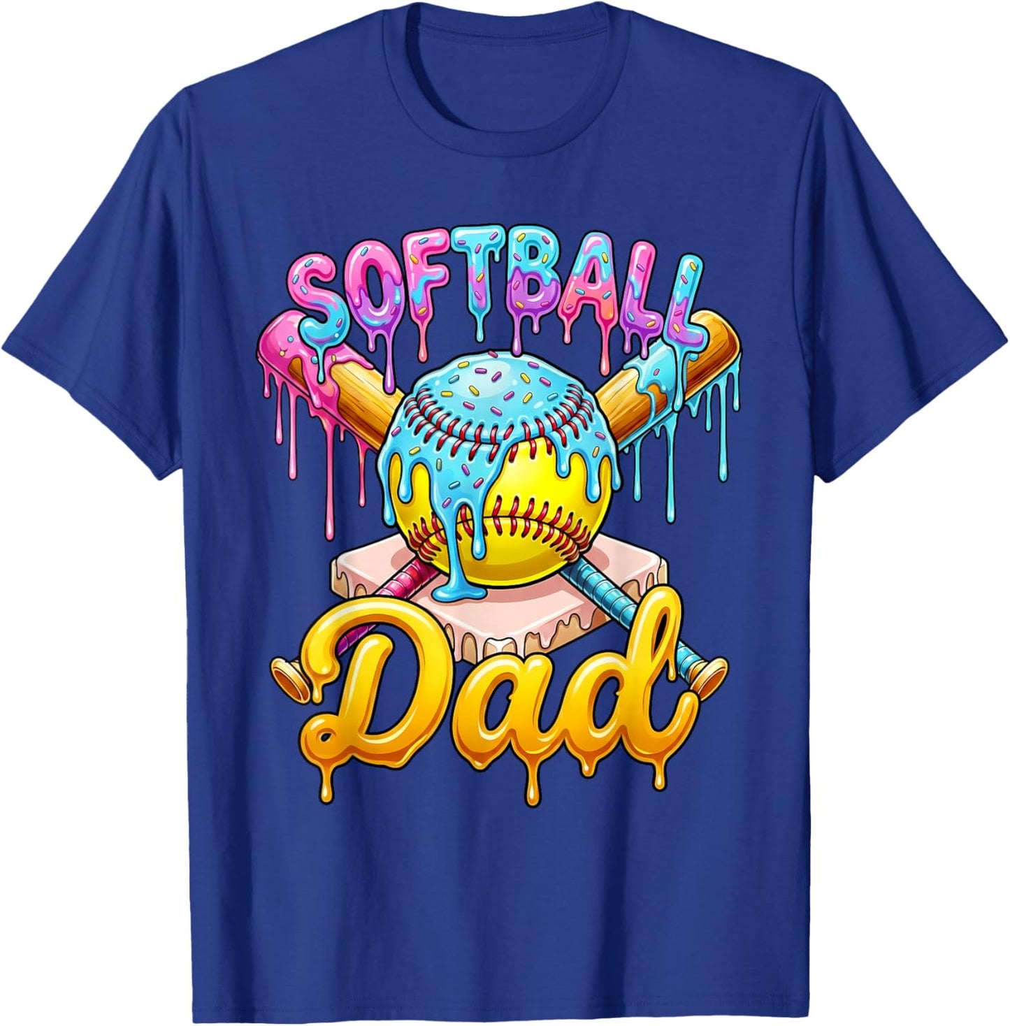 Softball Dad Ice Cream Drip Dripping TBall Fathers Day Men T-Shirt - T-Shirt | Royal