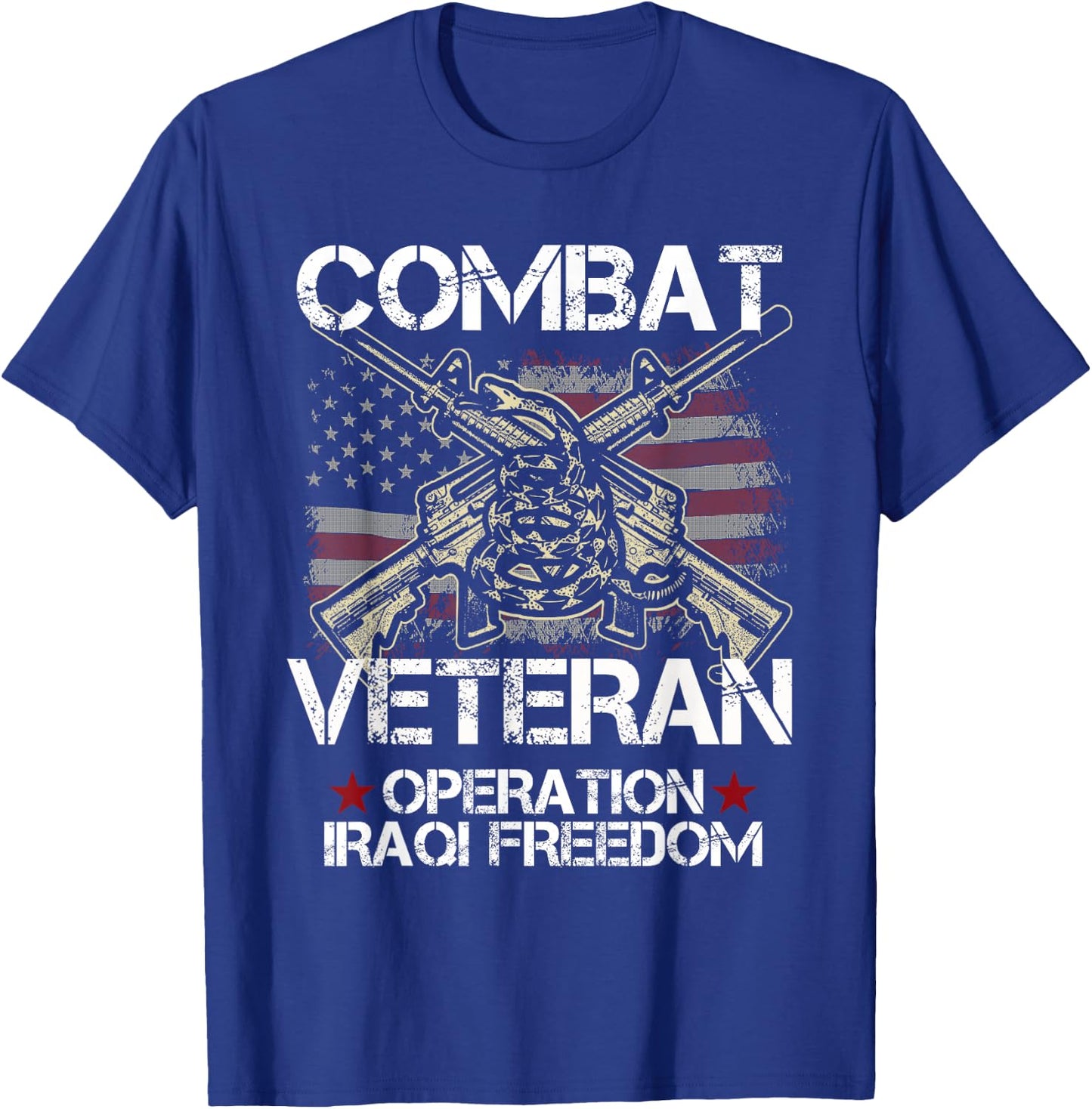 Combat Veteran Iraqi Freedom Military USA American Flag Gift T-Shirt - T-Shirt | Royal