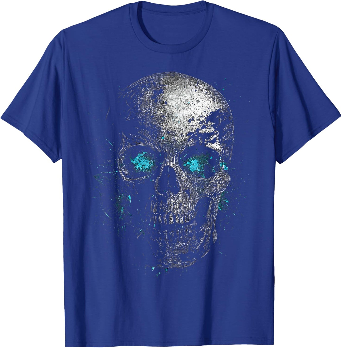Skull Blue Eyes Graphic Artwork Skull T-Shirt - T-Shirt | Royal