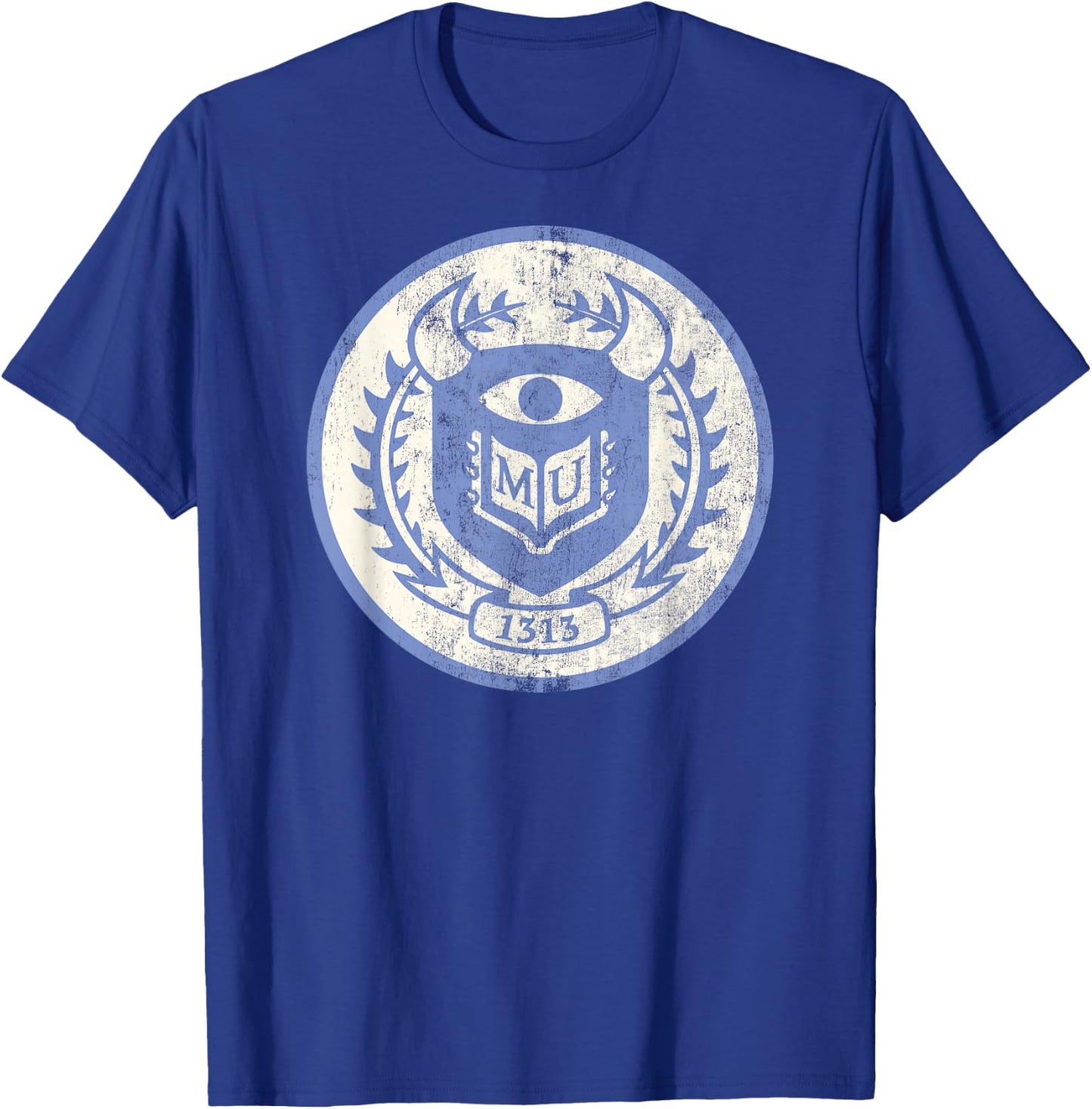 Disney Pixar Monsters University MU Vintage Emblem Logo T-Shirt - T-Shirt | Royal