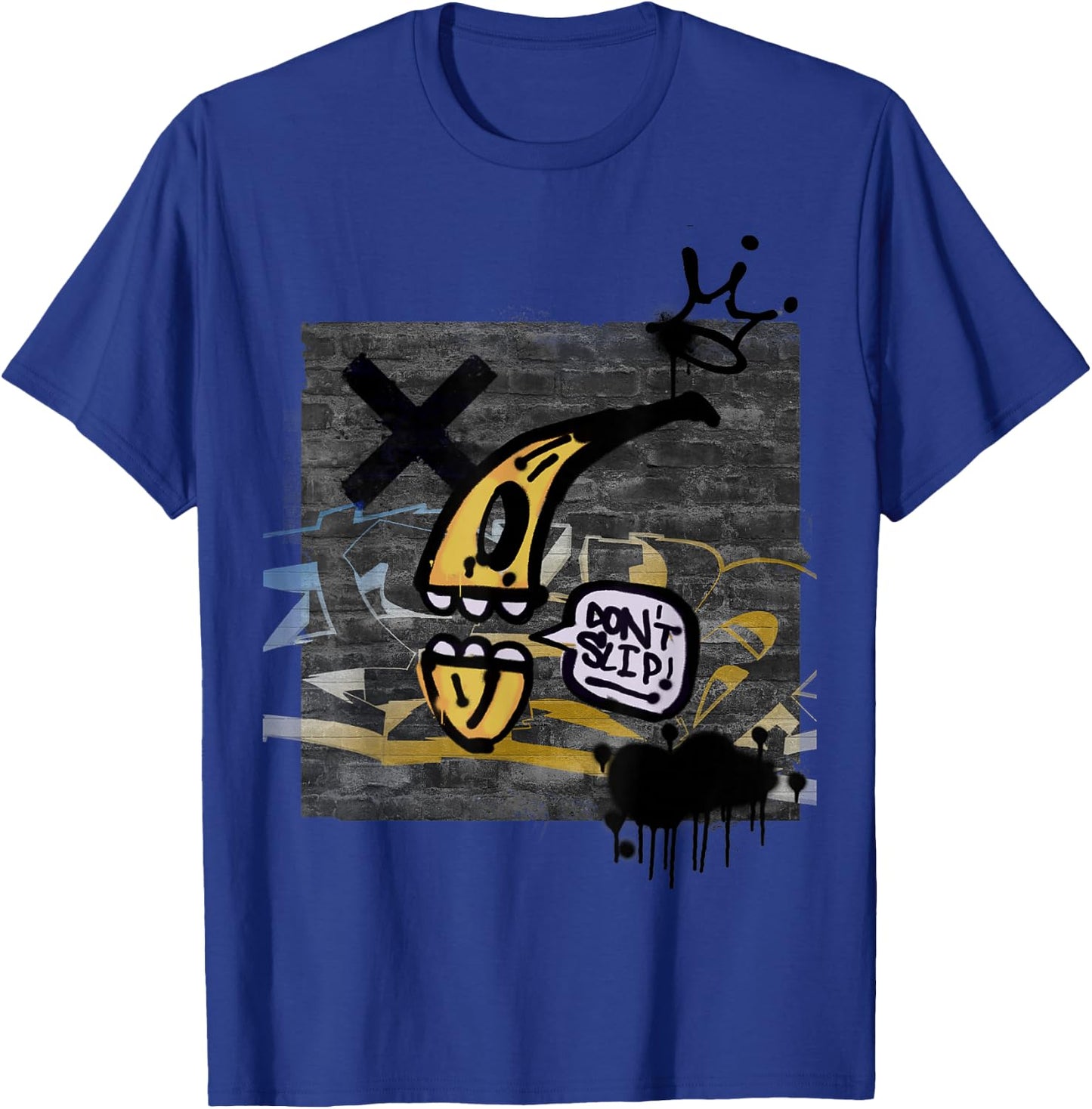 Graffiti on Wall Do Not Slip Talking Banana Graphic T-Shirt - T-Shirt | Royal