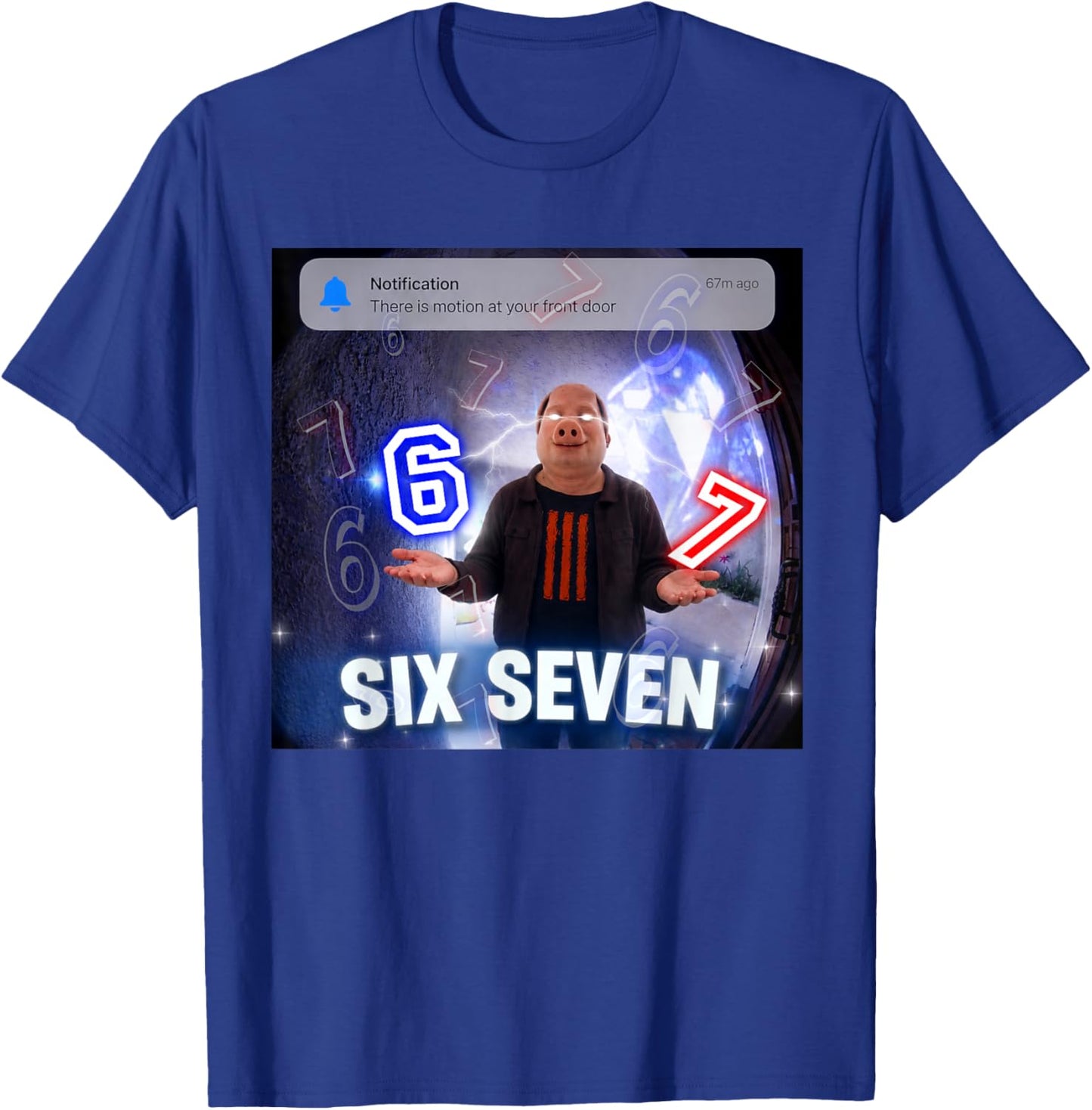Funny John Pork 67 Six Seven Front Door Motion Meme T-Shirt - T-Shirt | Royal