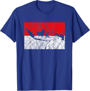 Indonesia Indonesian Flag Map Outline Silhouette Travel Asia T-Shirt - T-Shirt | Royal