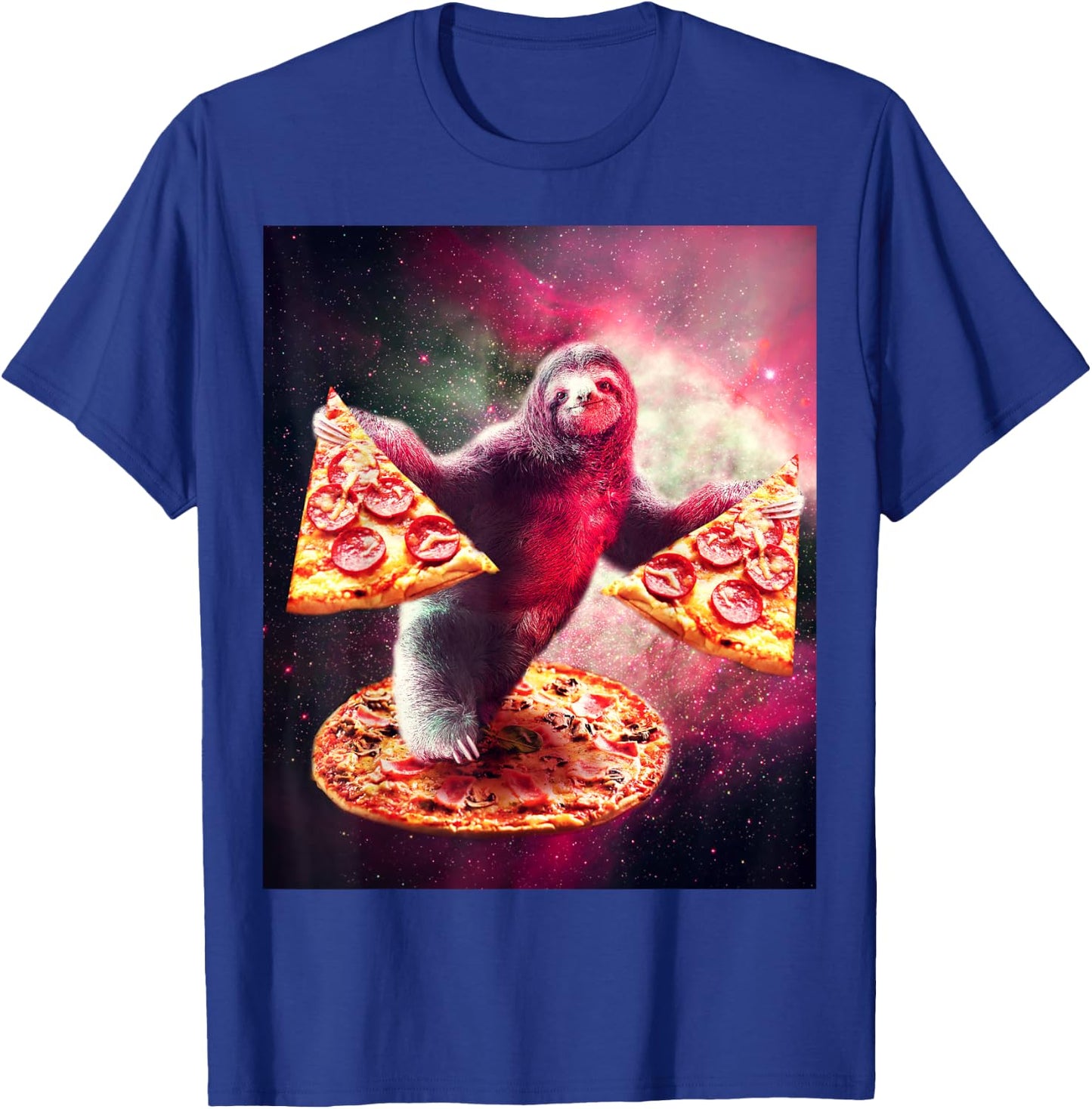 Funny Space Sloth With Pizza T-Shirt - T-Shirt | Royal