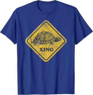 Turtle Crossing Road Sign | Box Turtle T-Shirt - T-Shirt | Royal