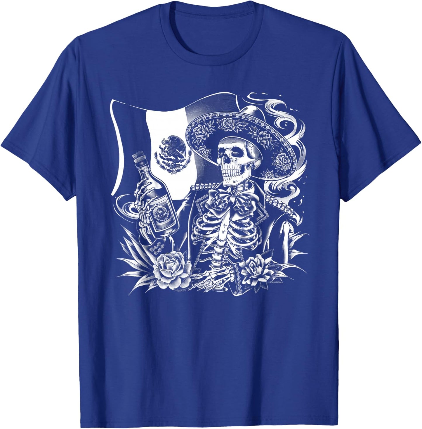 Mexico Vintage Skeleton Tequila Dia De Los Muertos Mexican T-Shirt - T-Shirt | Royal