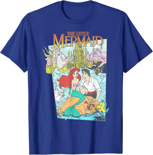 Disney The Little Mermaid Vintage Retro Movie Cover Graphic T-Shirt - T-Shirt | Royal