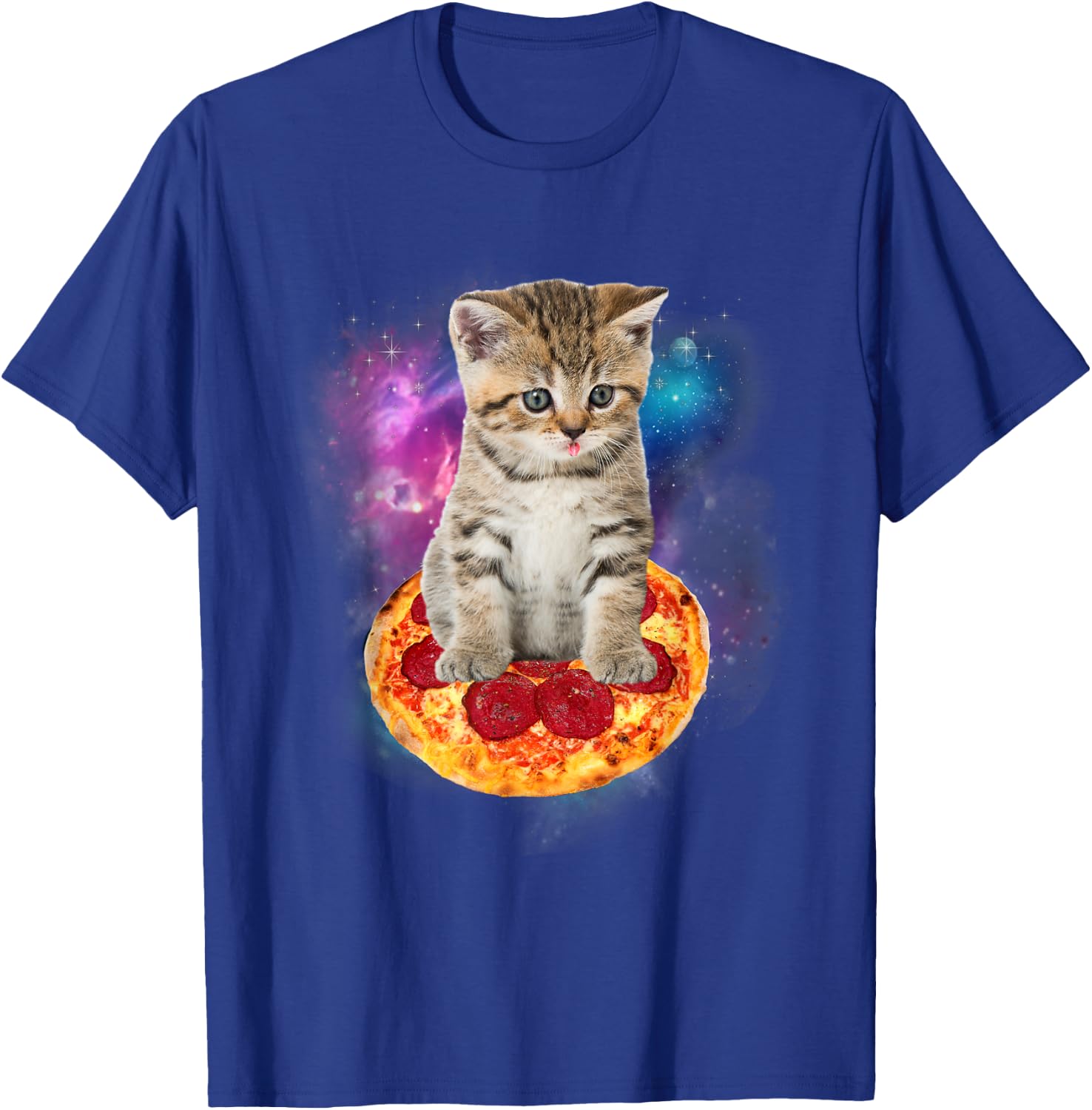 Funny Galaxy Cat Shirt | Space Cat Eat Pizza and Taco Shirt Men Women Kids T-Shirt - T-Shirt | Royal