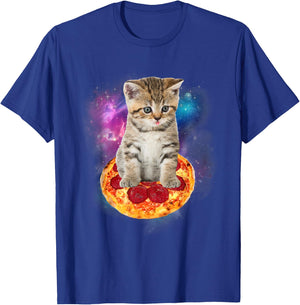 Funny Galaxy Cat Shirt | Space Cat Eat Pizza and Taco Shirt Men Women Kids T-Shirt - T-Shirt | Royal