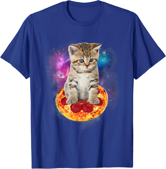 Funny Galaxy Cat Shirt | Space Cat Eat Pizza and Taco Shirt Men Women Kids T-Shirt - T-Shirt | Royal