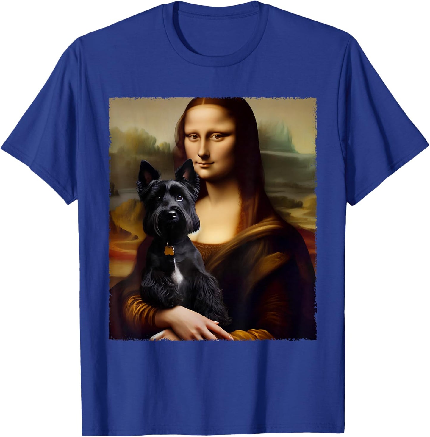 Mona Lisa Holding Scottish Terrier Portrait Art Dog Lover T-Shirt - T-Shirt | Royal