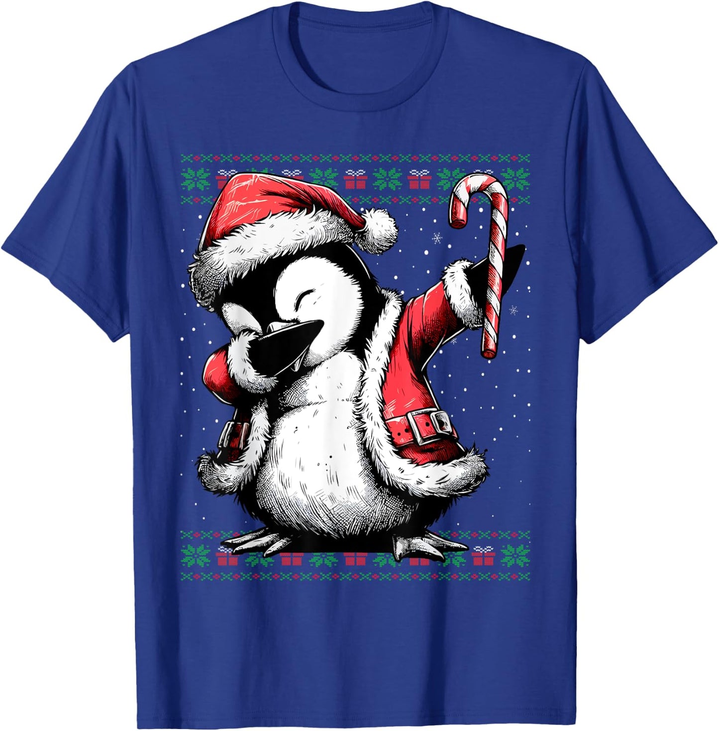 Santa Penguin Dabbing Ugly Christmas Sweater T-Shirt - T-Shirt | Royal