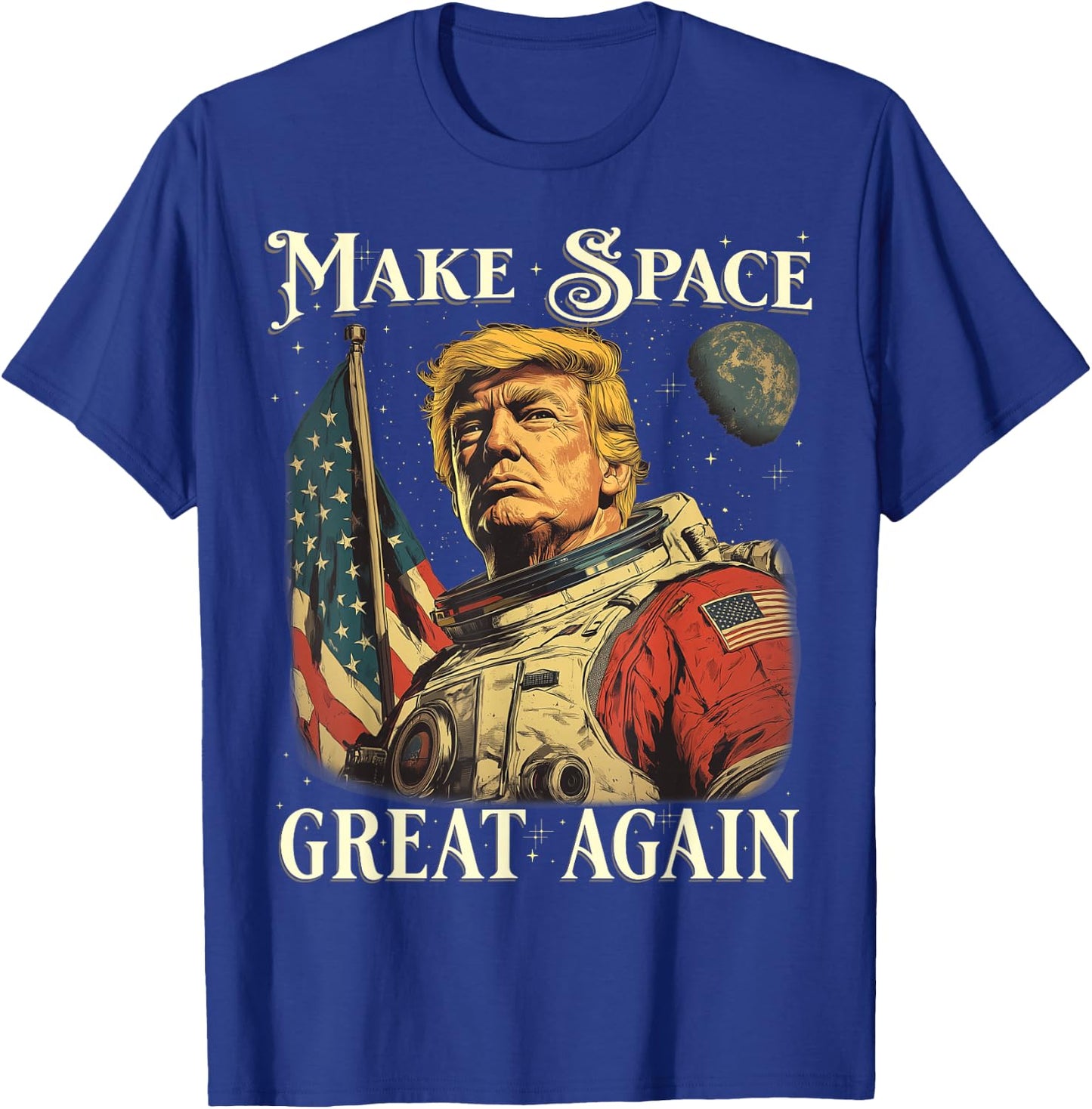 Funny Space Astronaut American Patriotic 4th of July Graphic T-Shirt - T-Shirt | Royal