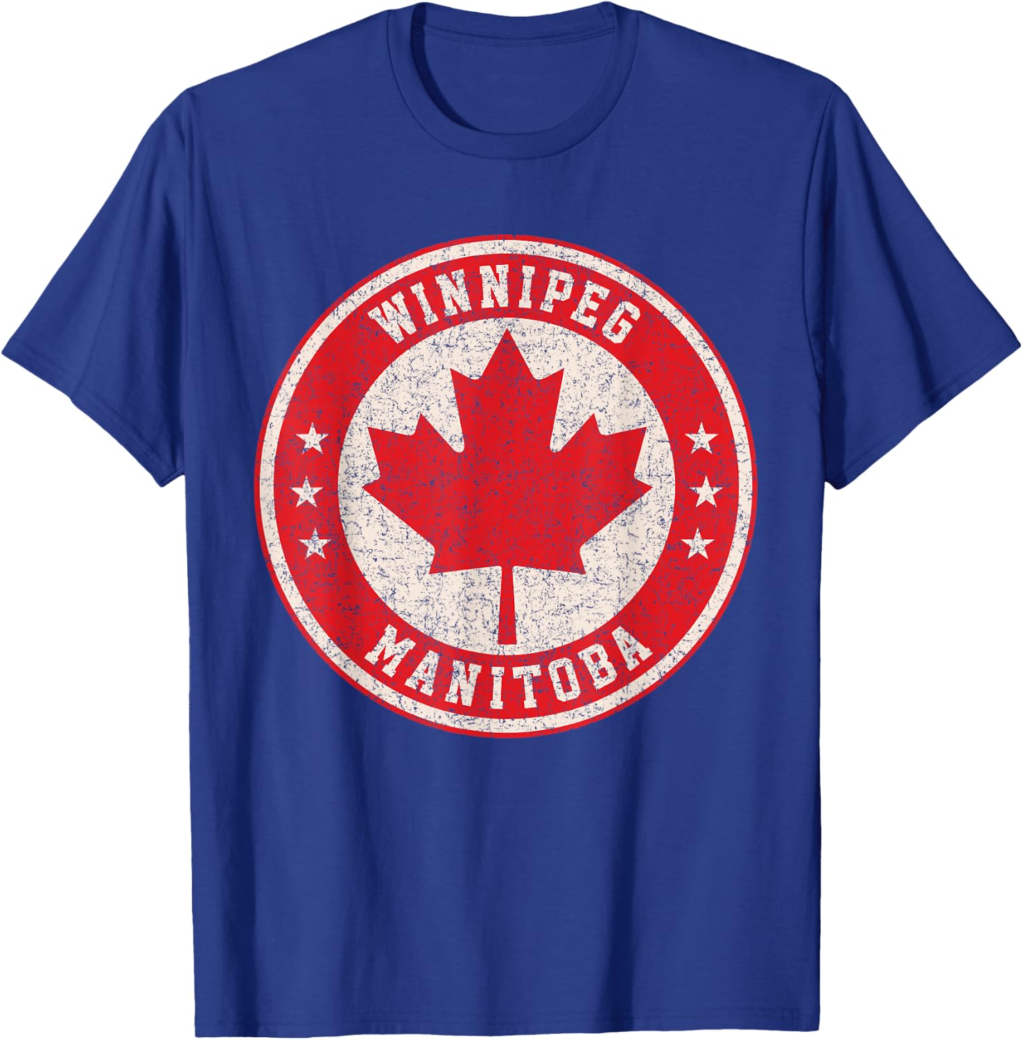 Winnipeg Manitoba Canada Maple Leaf Sign Distressed Print T-Shirt - T-Shirt | Royal